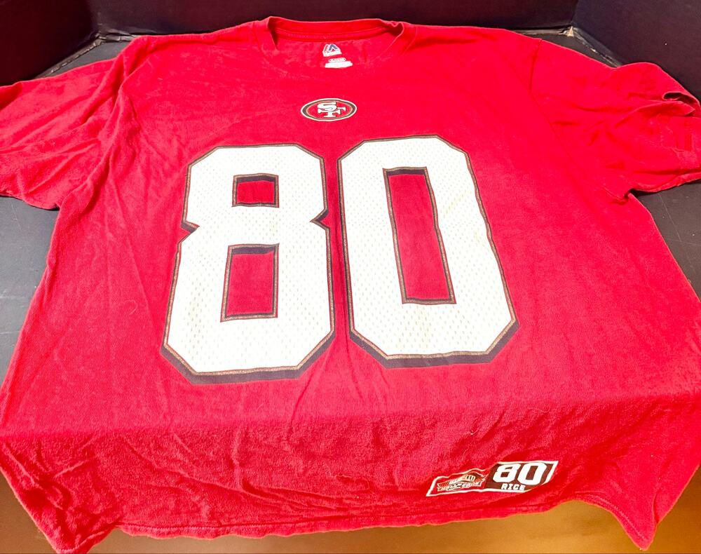 Majestic San Francisco 49ers Jerry Rice #80 size XL Preowned front & back tshirt